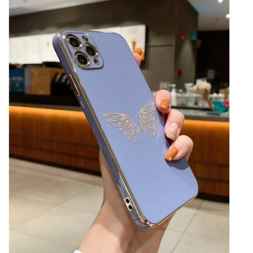 NEW iPhone 13/Pro/Max Luxury Electroplate Wings Soft iPhone case - Gray Blue